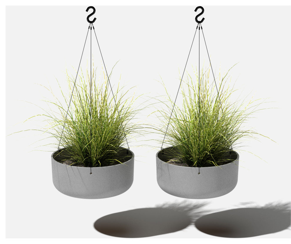 Pure Series Hanging Kona Bowl 14" Planter, Gray, 2 Pack