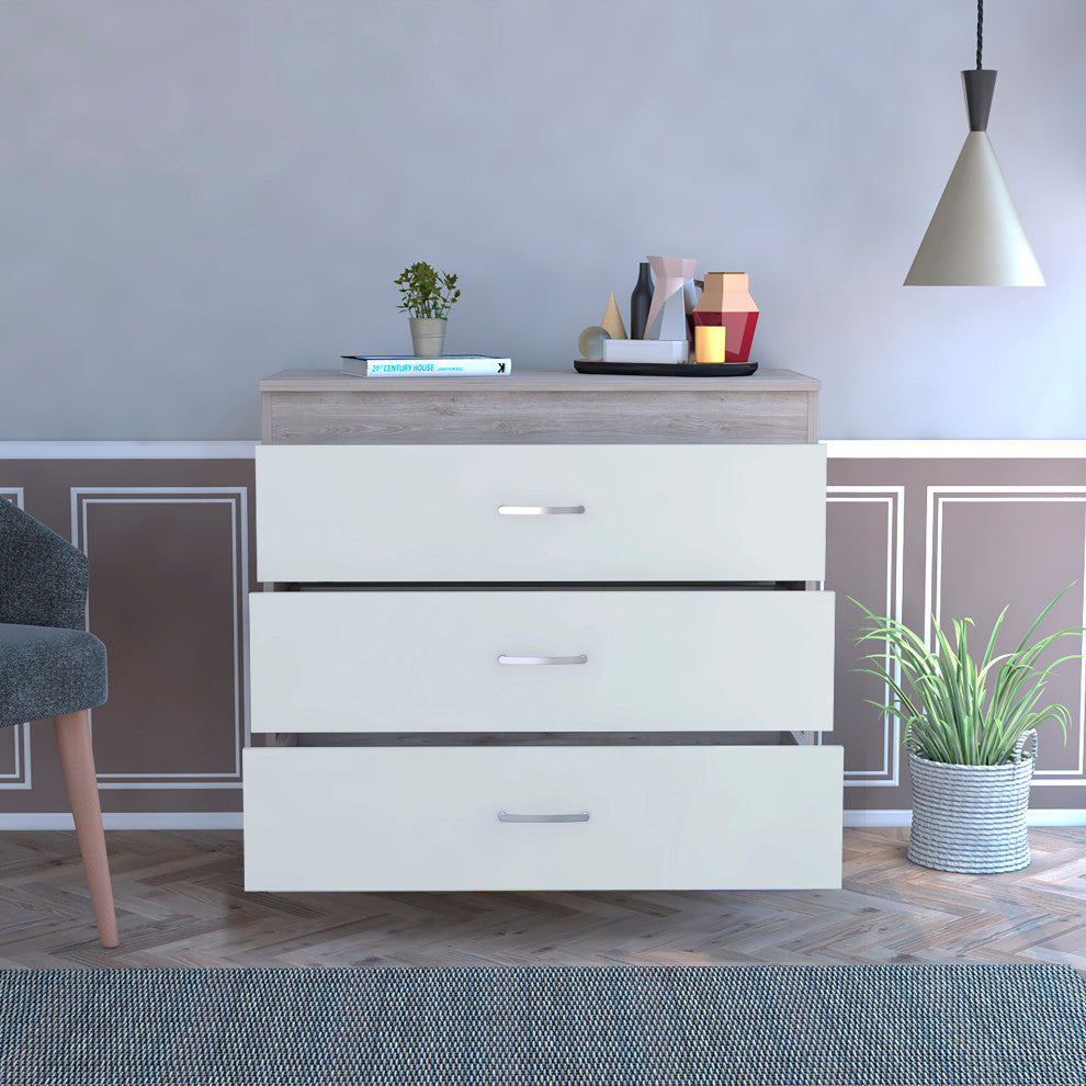 Cambridge Dresser with 3 Drawers, White/ Light Gray