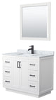 42"SGL Bathroom Vanity White, Carrara Countertop, Sink, Black Trim, 34" Mirror