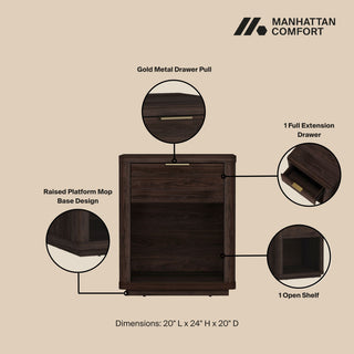 Manhattan Comfort Evelyn Nightstand, Brown, Single
