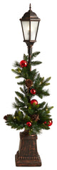 D1031 5' Holiday Decorated Lamp Post With Artificial Christmas Greenery