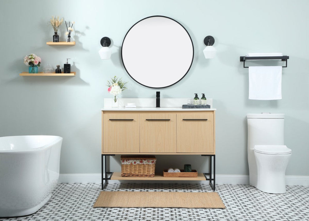Sue 48" Single Bathroom Vanity, Maple, With Backsplash
