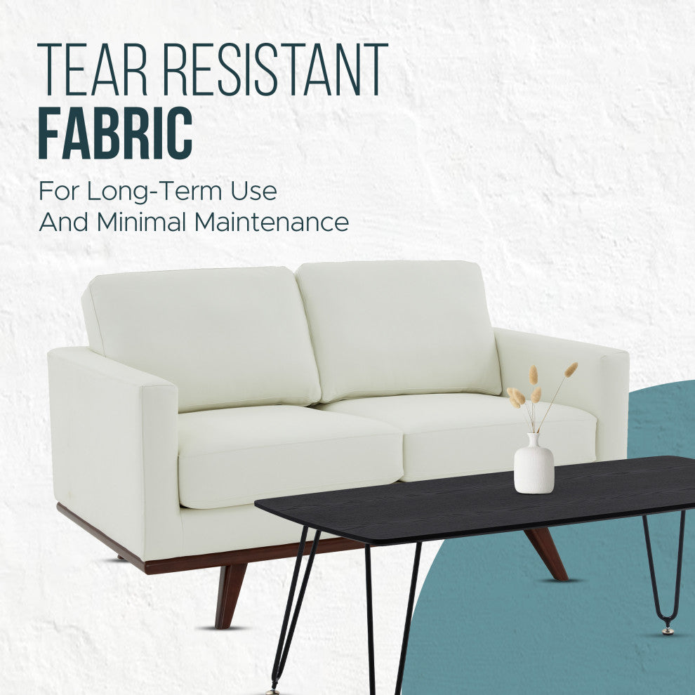 LeisureMod Chester Modern Leather Loveseat With Birch Wood Base, White
