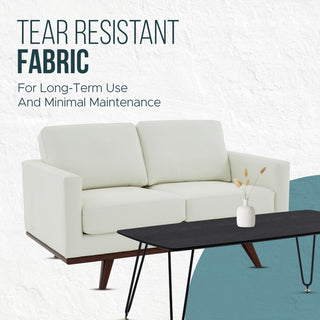 LeisureMod Chester Modern Leather Loveseat With Birch Wood Base, White