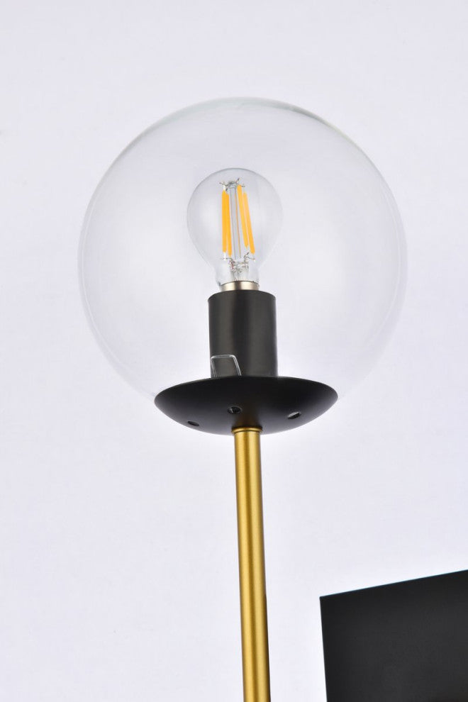 Noah 1-Light Black and Brass and Clear Glass Wall Sconce