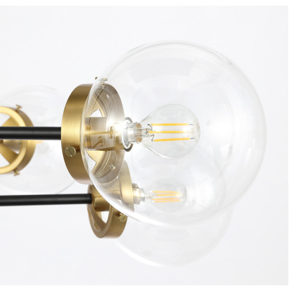 Modern 8-Light Sputnik Chandelier With Glass Globe Shades, Black, Clear Glass
