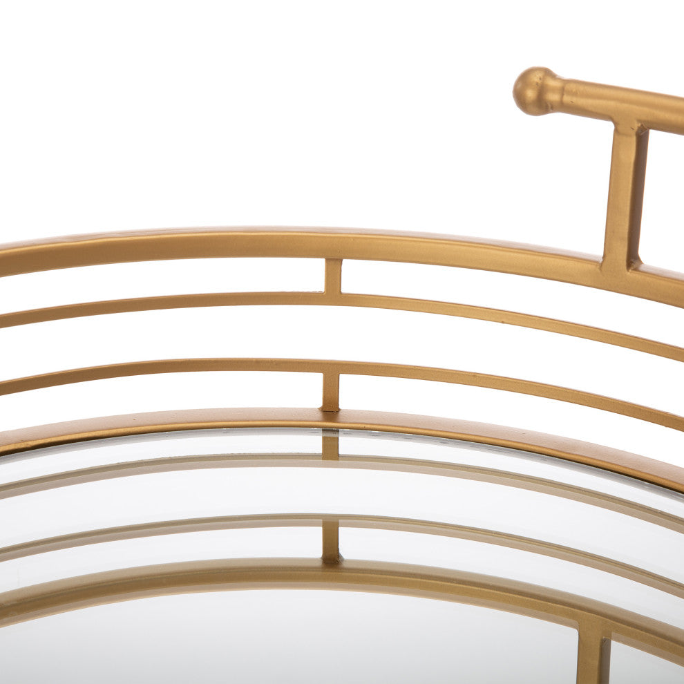 27.00"H Deluxe Metal Mirrored Bar Cart, Golden, Round