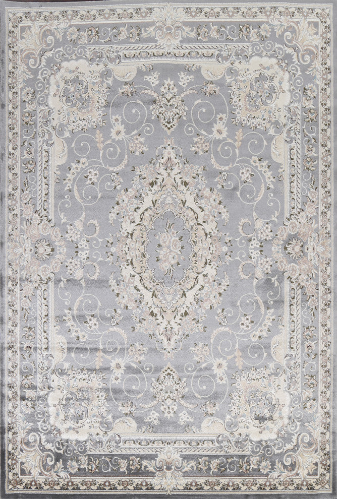 Grey Floral Medallion Transitional Turkish Rug Oriental Carpet 7x10