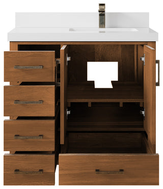 Malibu Teak 36 Right Offset Bath Vanity in Golden Teak 2" White Quartz