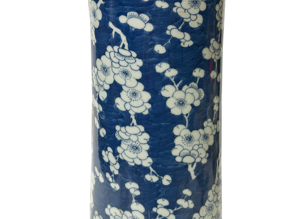 Vintage Chinese Blue White Blossom Wide Mouth Column Porcelain Vase Hws4329
