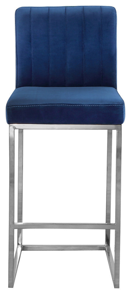 Giselle Velvet Counter Stool, Navy, Chrome Base
