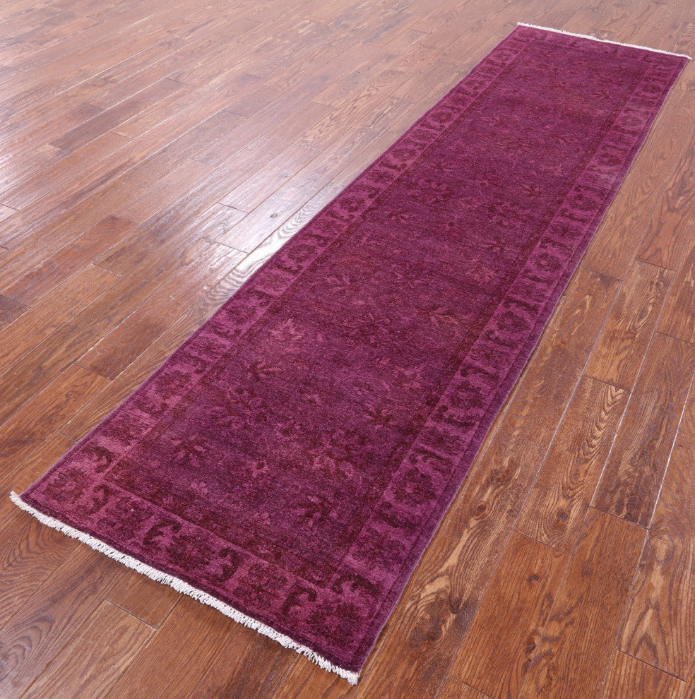 2' 8" X 9' 9" Runner Overdyed Full Pile Hand Knotted Wool Rug - Q12728
