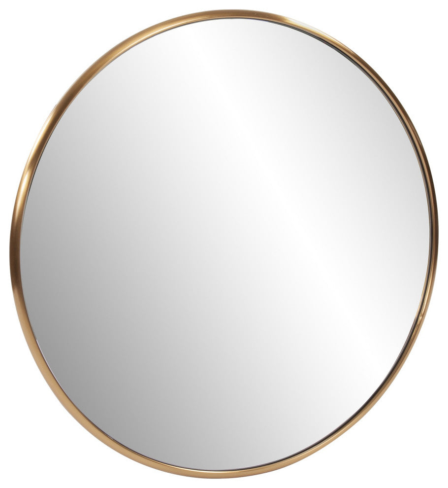 32' Antiqued Brushed Brass Round Wall Mirror