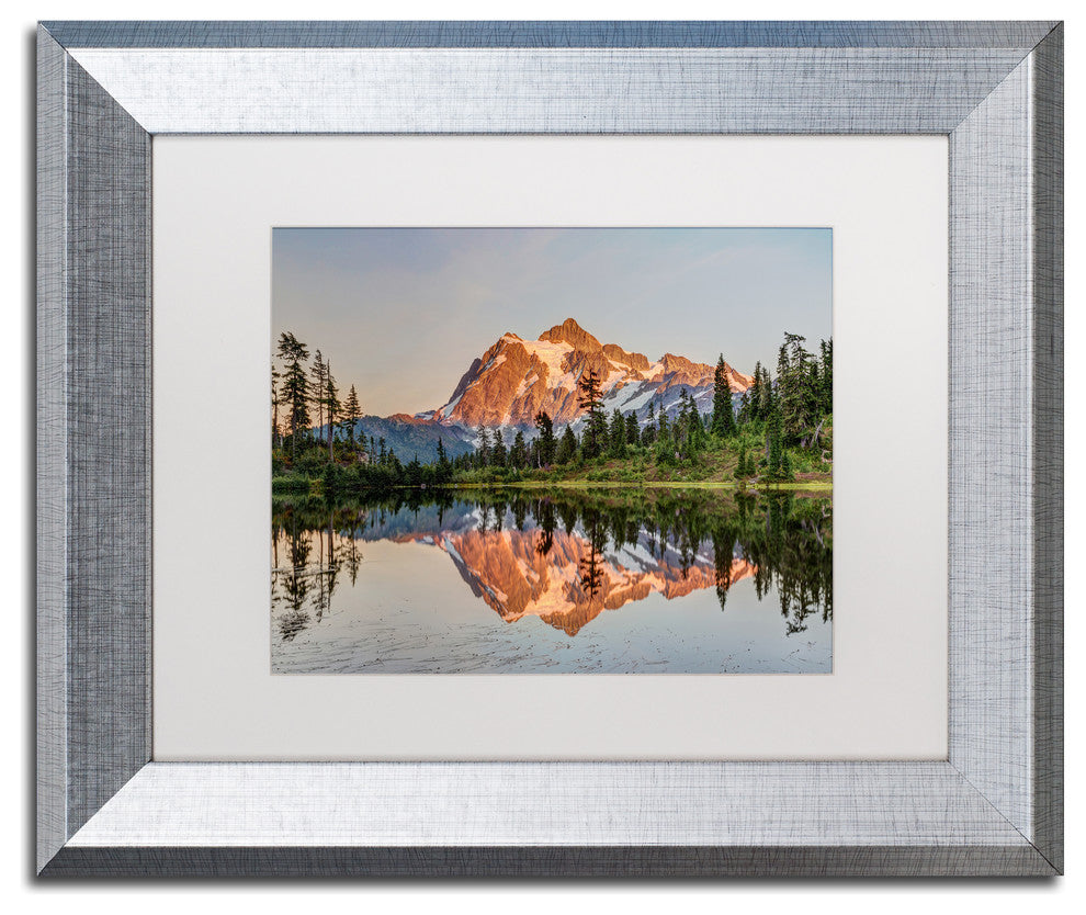 Pierre Leclerc 'Picture Lake Sunset' Matted Art, Silver Frame, White, 14x11