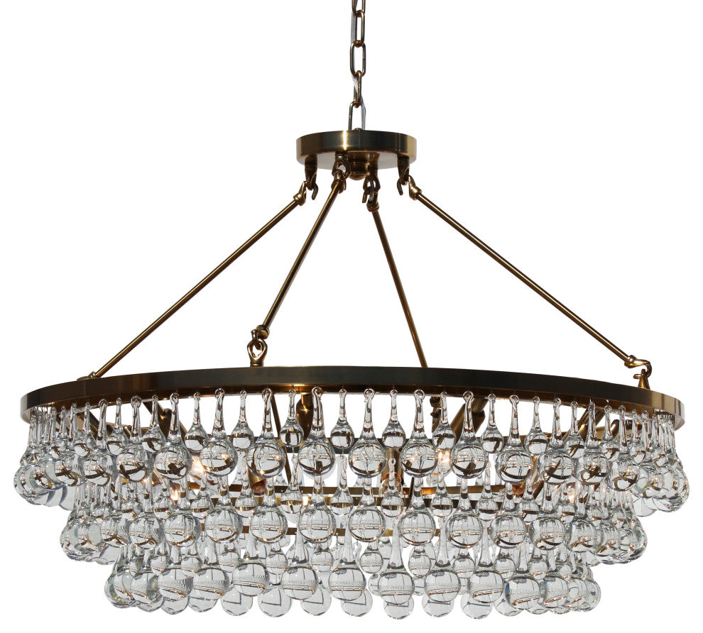 Lightupmyhome Celeste 32" Glass Drop Chandelier, Hanging or Flush Mount, Brass