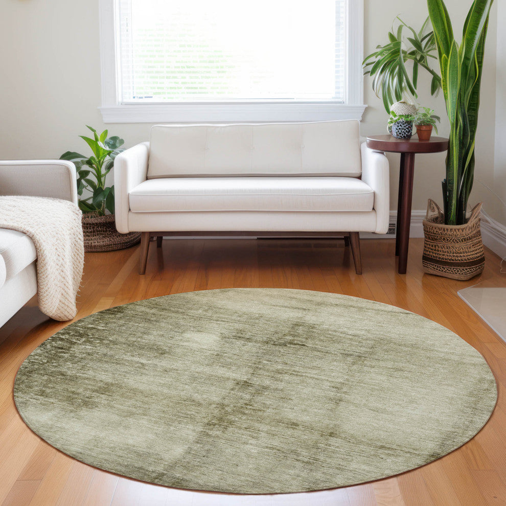 Machine Washable Indoor/Outdoor Chantille ACN1884 Khaki 8' x 8' Round Rug