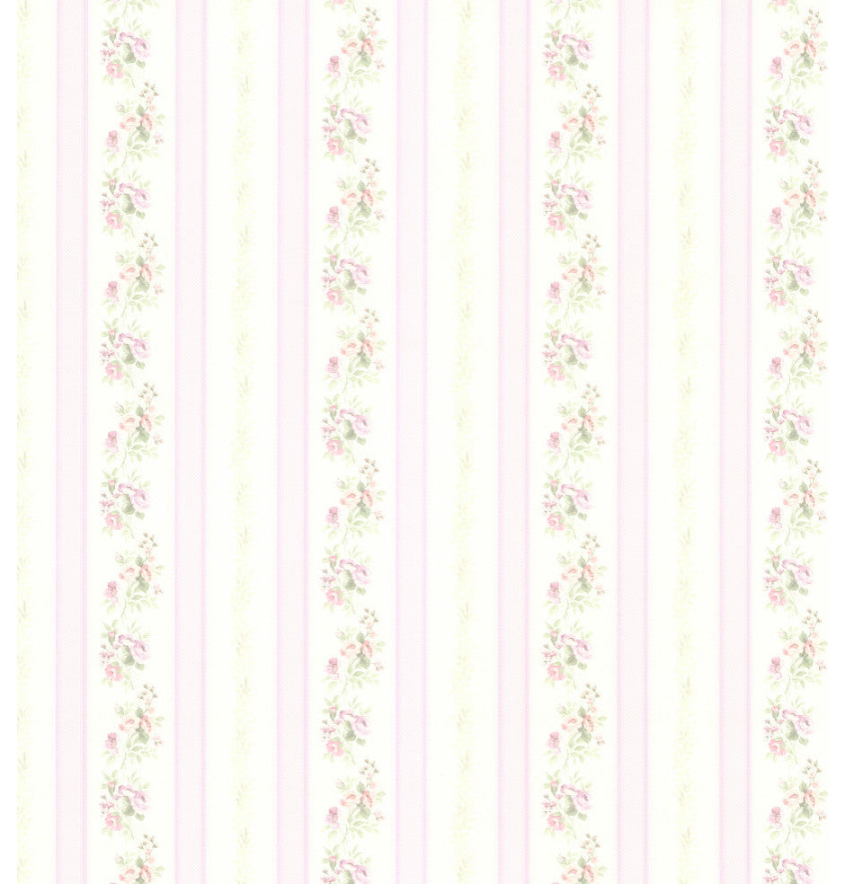Princess Lavender Floral Stripe Wallpaper, Bolt