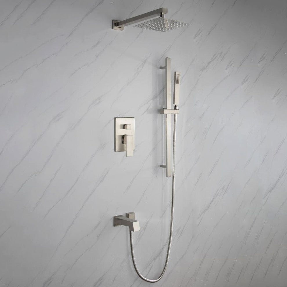 Cero Set 8" Brushed Nickel Square Rain Shower and Handheld