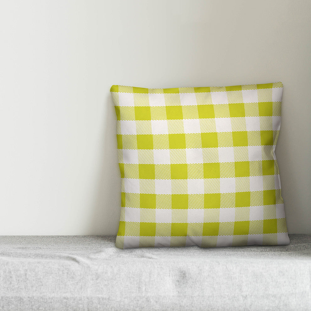 Green Buffalo Check Plaid Throw Pillow, 18"x18"