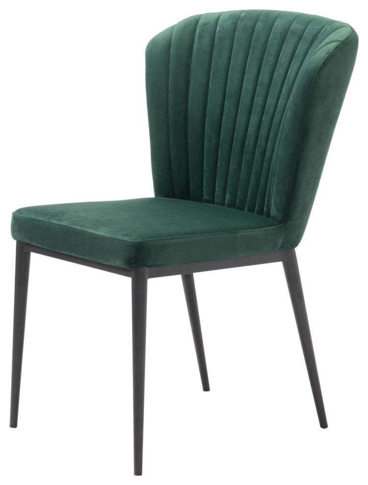 Dining Chair, Set of 2, Steel Metal, Fabric, Green, Black, Kitchen Cafe Bistro