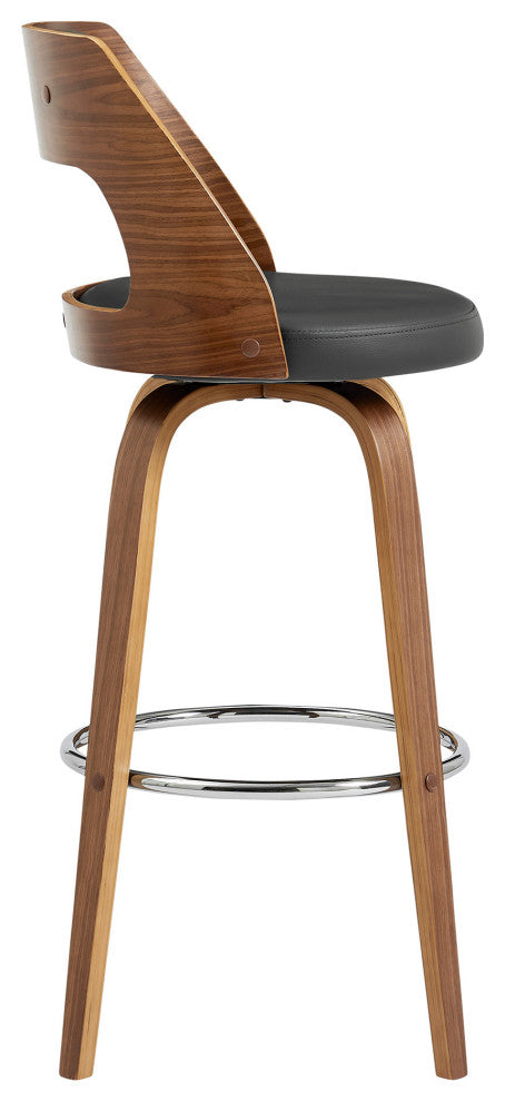 30" Retro Mod Gray Faux Leather and Walnut Swivel Counter Stool