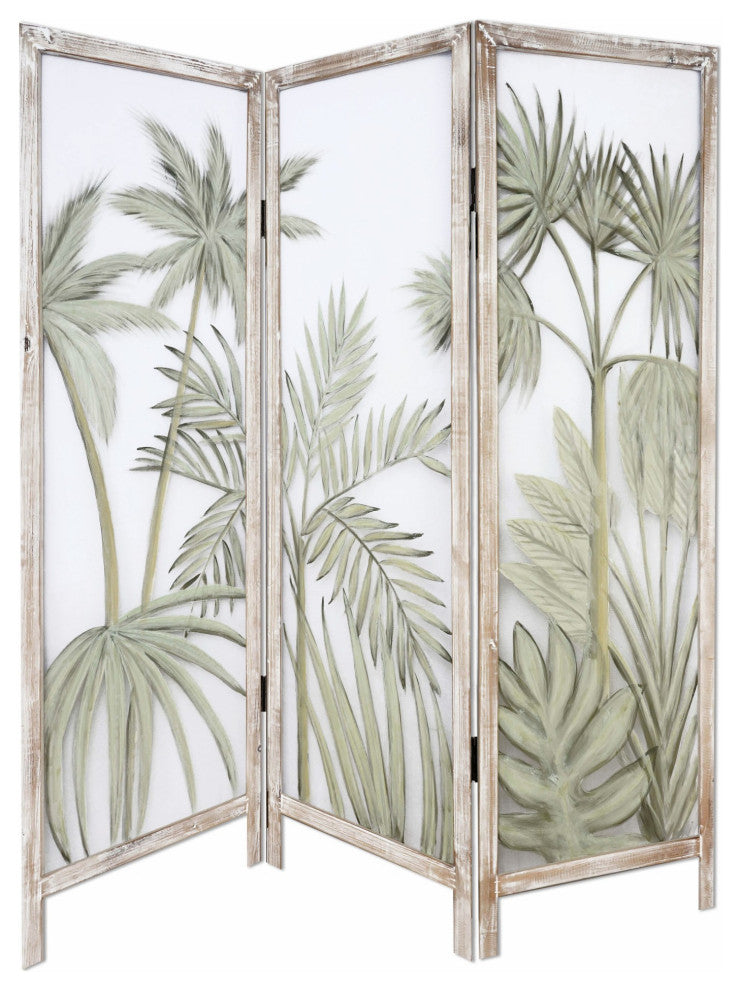 Earthy Opaque Palms Three Panel Room Divider Screen