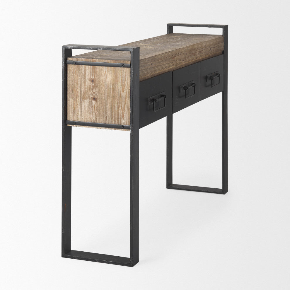 Carga Black Metal Frame w/ Medium Brown Solid Wood Top Console Table