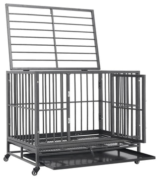 vidaXL Dog Cage Dog Crate with Removable Tray Lockable Wheels Dog Kennel Steel