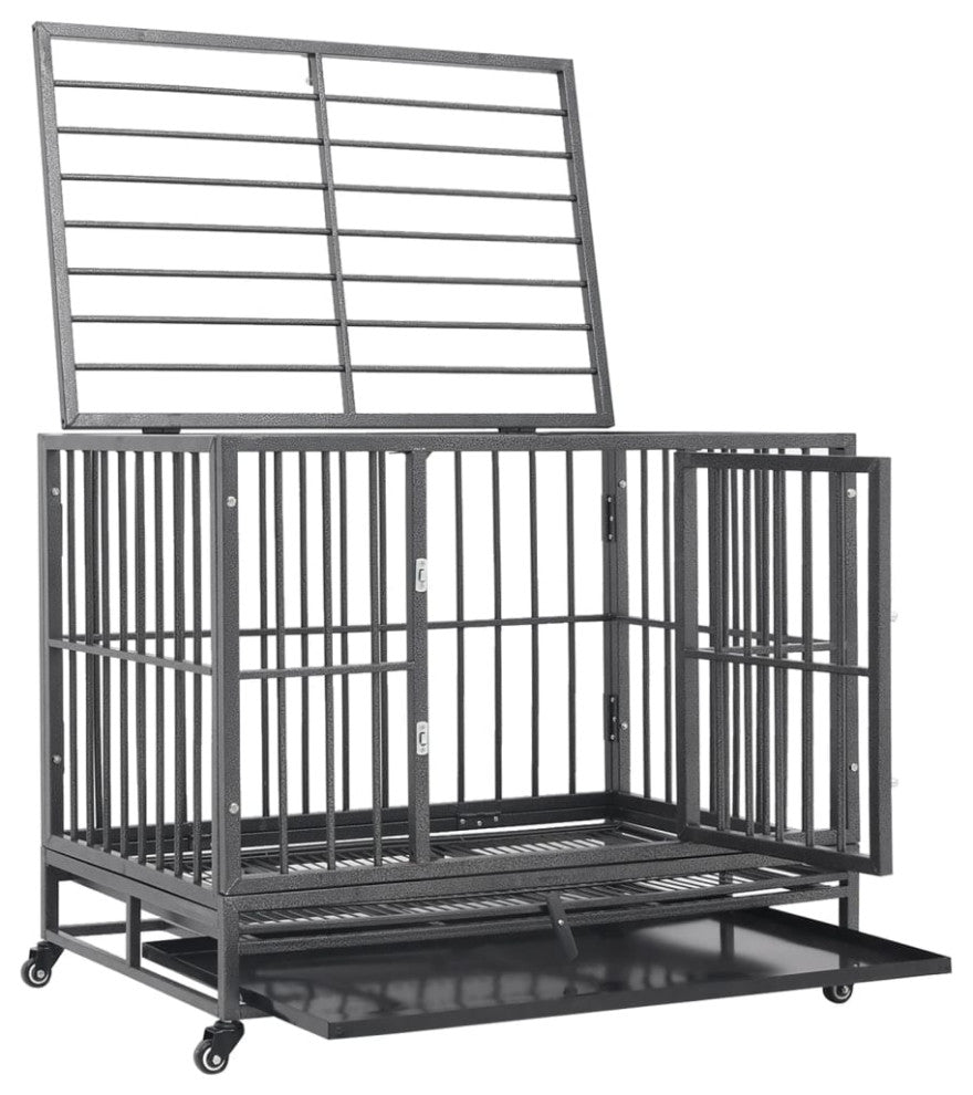 vidaXL Dog Cage Dog Crate with Removable Tray Lockable Wheels Dog Kennel Steel