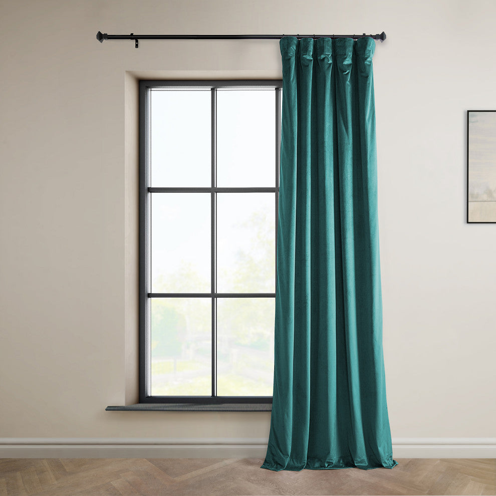 Heritage Plush Velvet Curtain Single Panel, Deep Sea Teal, 50"x108"
