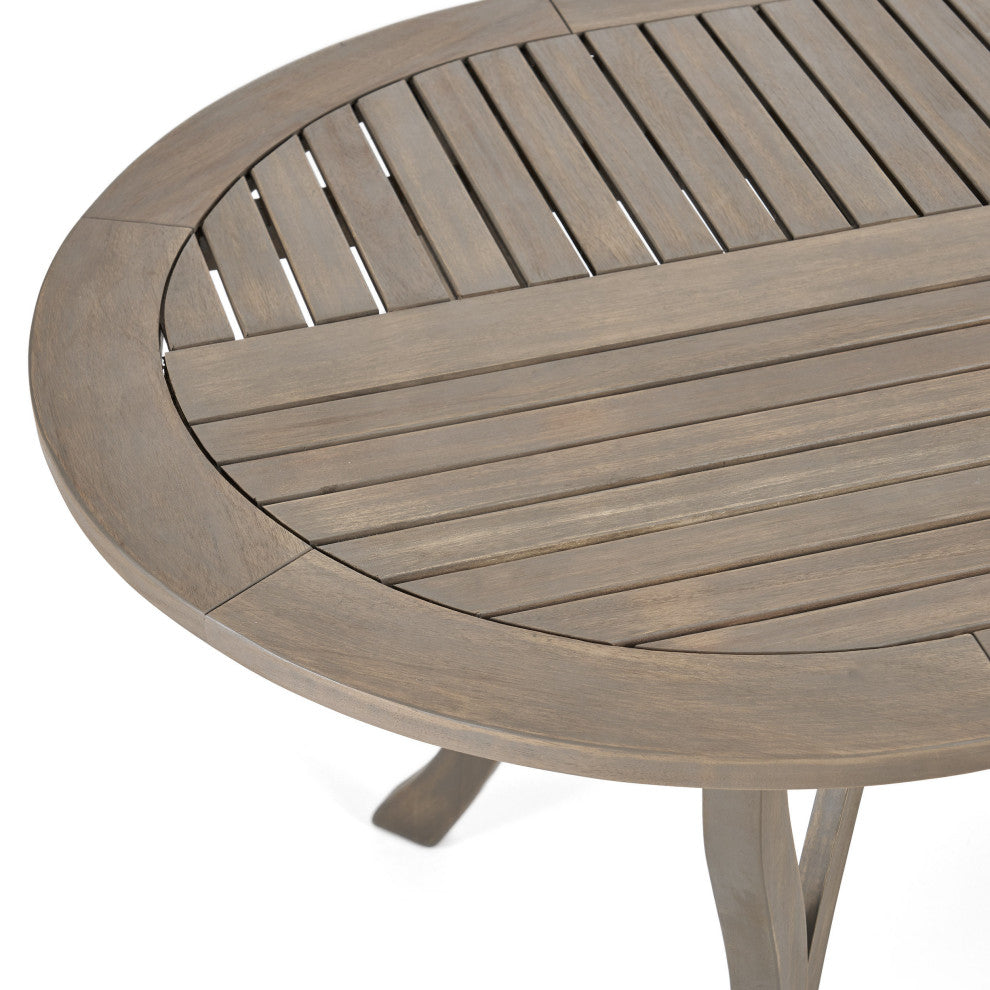 GDF Studio 7-Piece Ford Outdoor Wood and Wicker Dining Set, Gray Finish/Gray