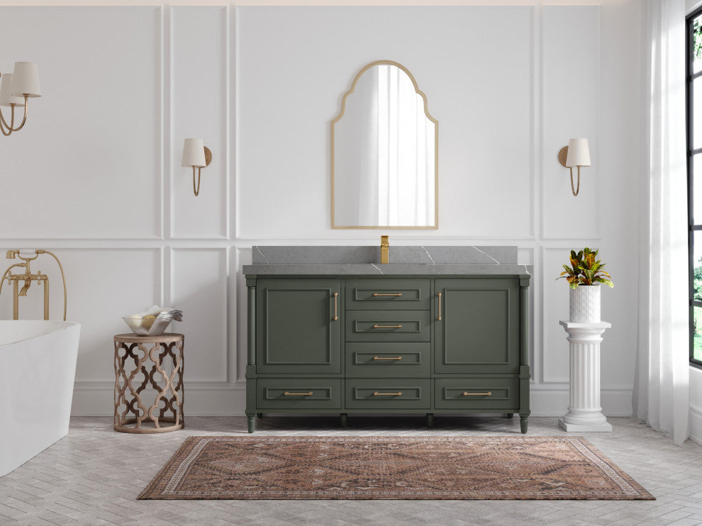Aberdeen 60 Single Bathroom Vanity in Pewter Green 2" Piatra Gray