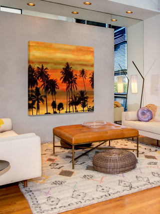 "Palms Against Gold Sky" Fine Art Canvas Print, 48"x48"