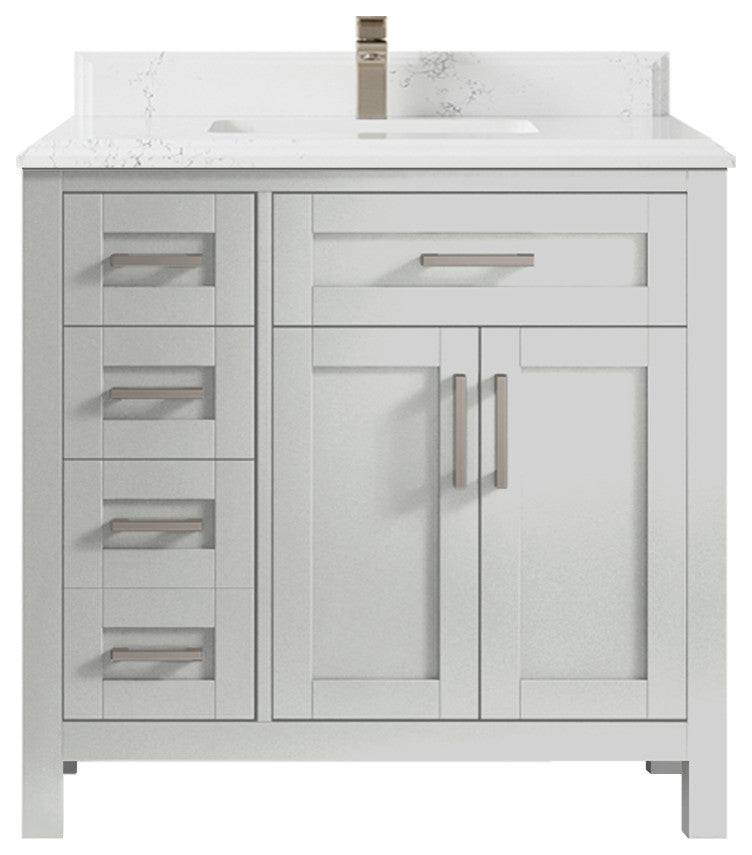 Cambridge 36 Center Sink Bath Vanity in Coventry Gray 1.5" Empira Quartz