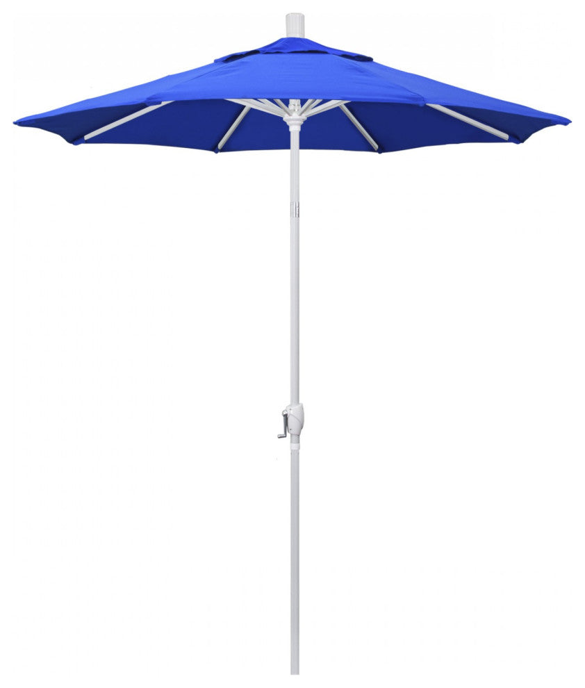 6ft. Matted White Aluminum Market Umbrella Push Button Tilt Pac Blue Sunbrella