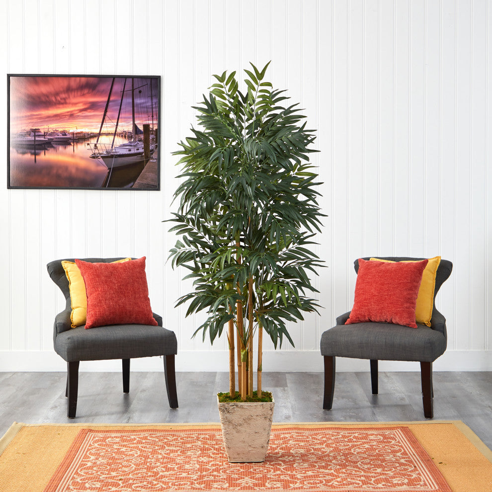 70" Phoenix Palm Artificial tree, Country White Planter