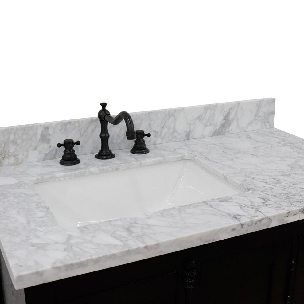 37" Vanity, Brown Ash With White Carrara Top, Left Doors/Left Rectangle Sink