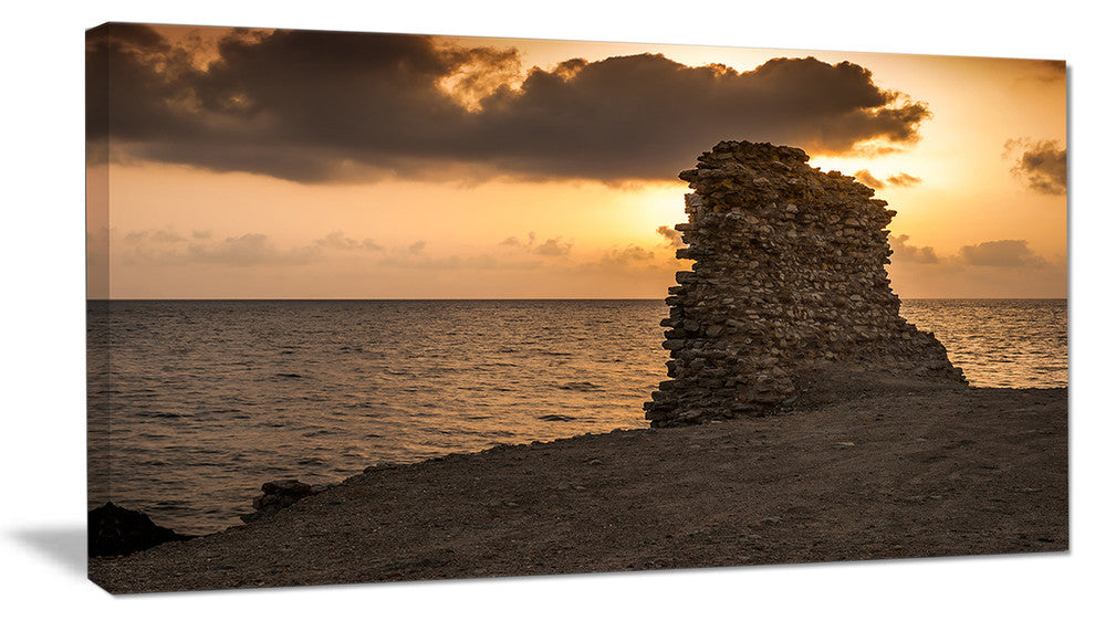 "African Ruins at Sunset Seashore" Canvas Art, 32"x16"