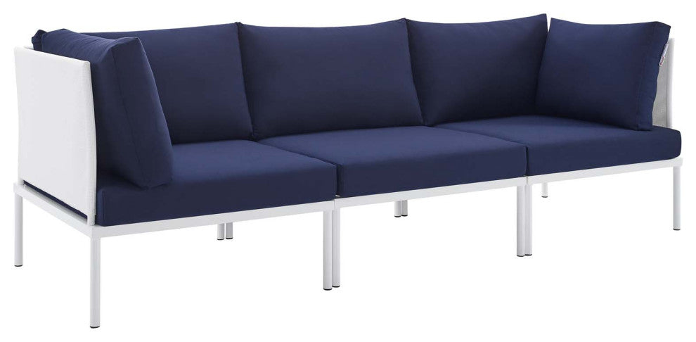 Harmony Sunbrella Outdoor Patio Aluminum Sofa, White Navy