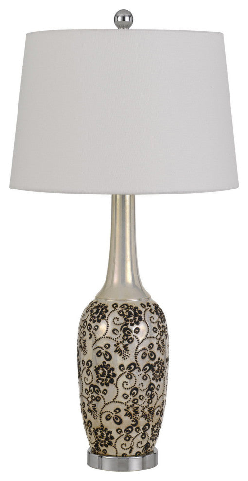 Set of Two 30" Silver Metal Two Light Bedside Table Lamps With White Globe Shade