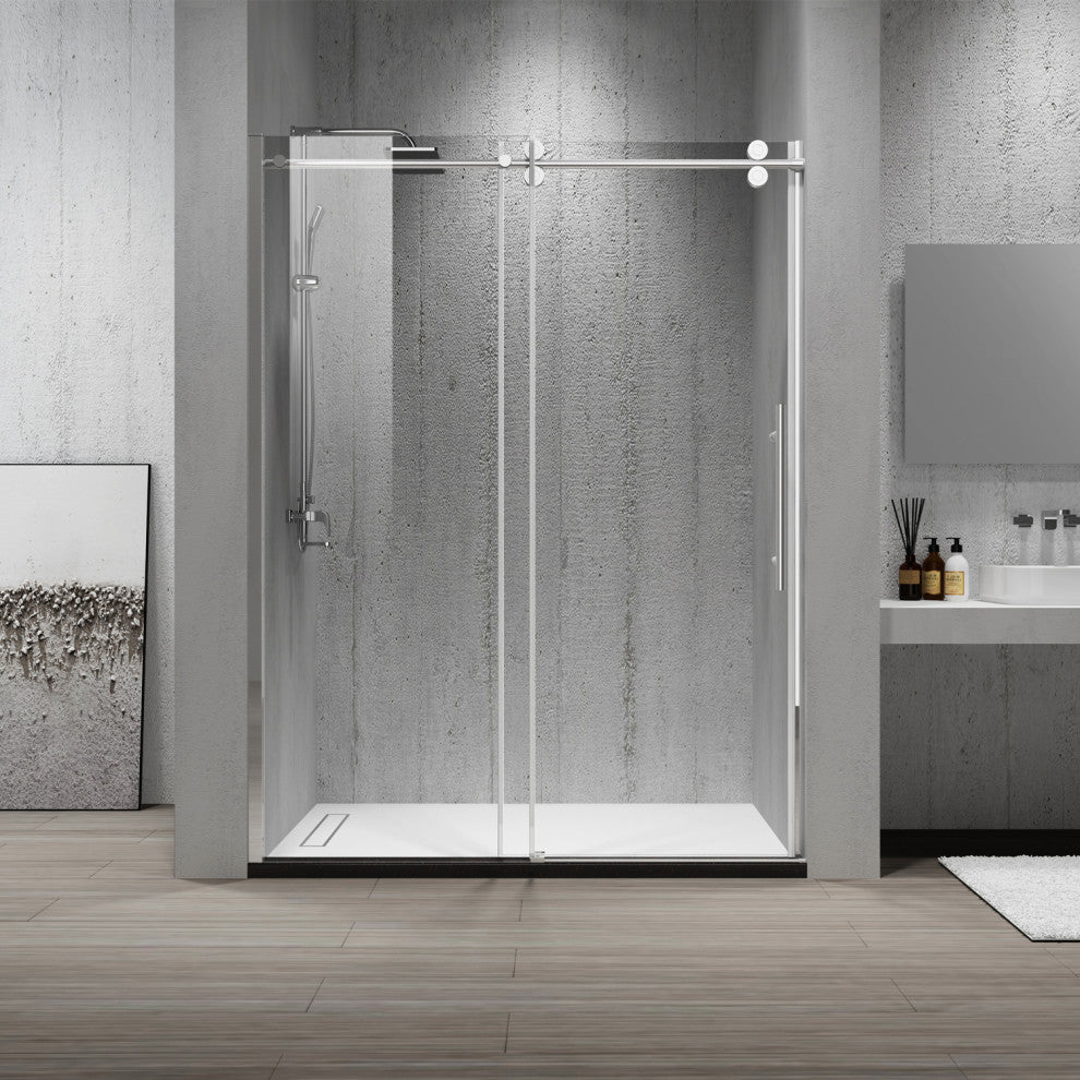 Massa Single Sliding Frameless Shower Door, Polished Chrome, 60"x76"