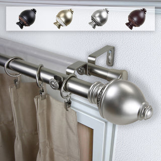 Anthea 1" Double Curtain Rod, Satin Nickel, 66-120"
