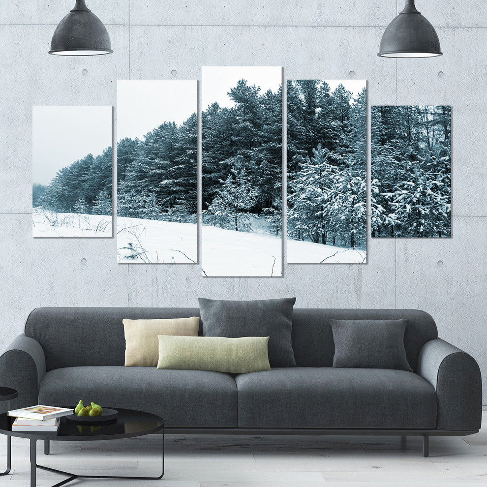Dark Winter Trees, Landscape Canvas Art Print, 60"x32", 5 Panels
