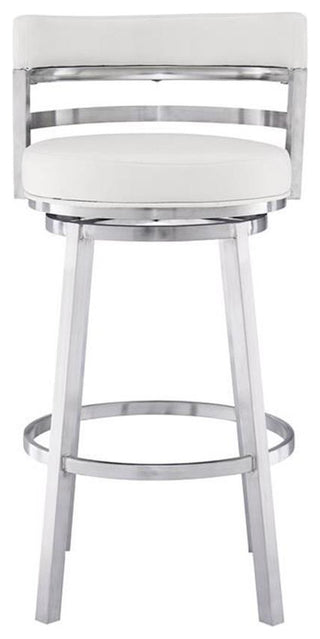 Armen Living Madrid 26" Faux Leather & Stainless Steel Counter Stool in White