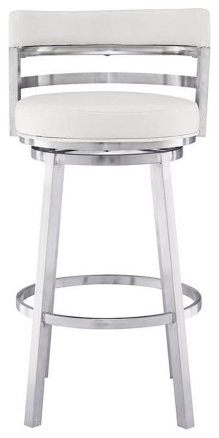 Armen Living Madrid 26" Faux Leather & Stainless Steel Counter Stool in White