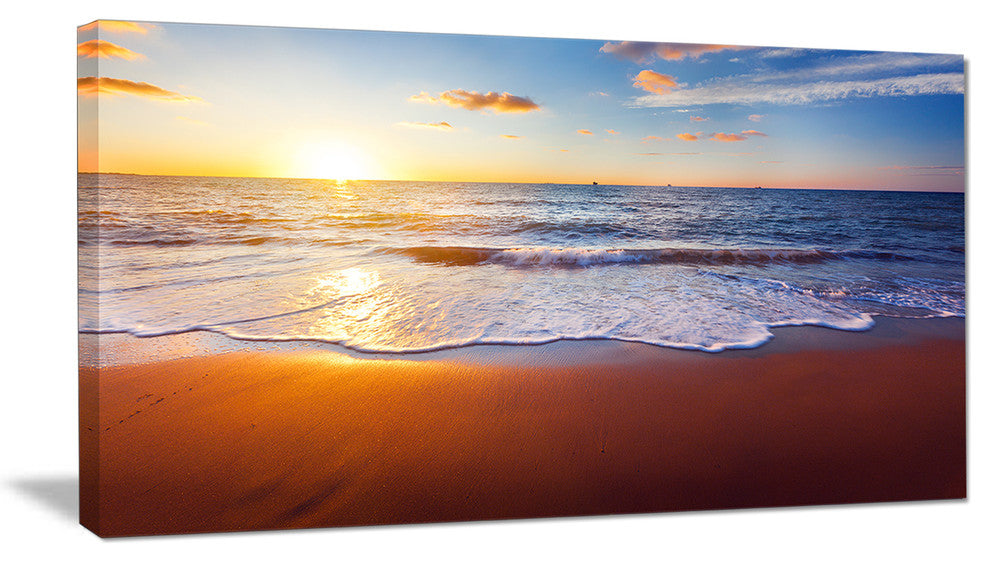 "Stunning Blue Waves and Brown Sand" Beach Canvas Wall Art, 32"x16"