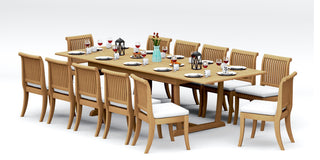 13-Piece Outdoor Teak Dining Set: 117" Masc Rect Table, 12 Giva Armless Chairs