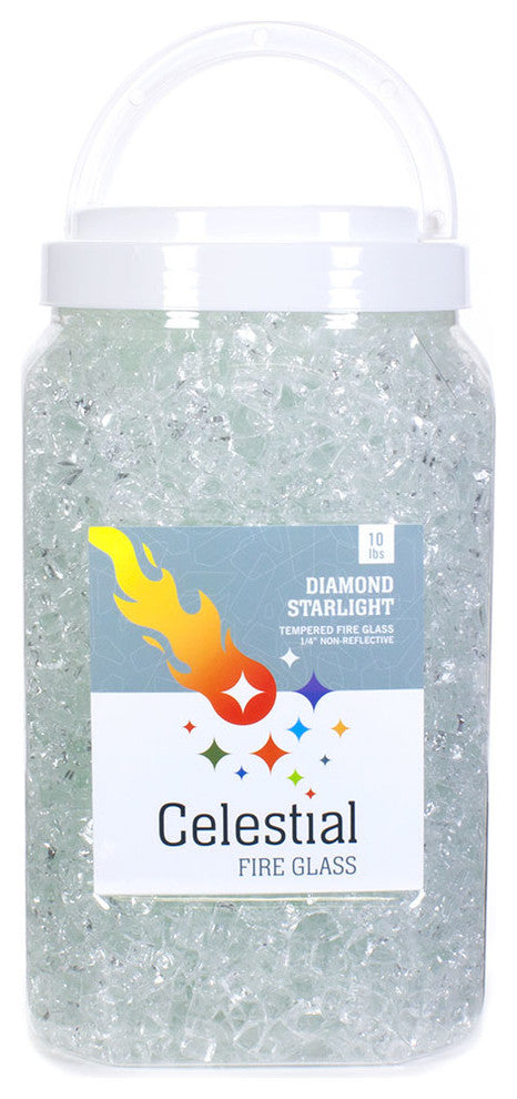 1/4" Reflective Tempered Fire Glass, Diamond Starlight, 10 Pound Jar