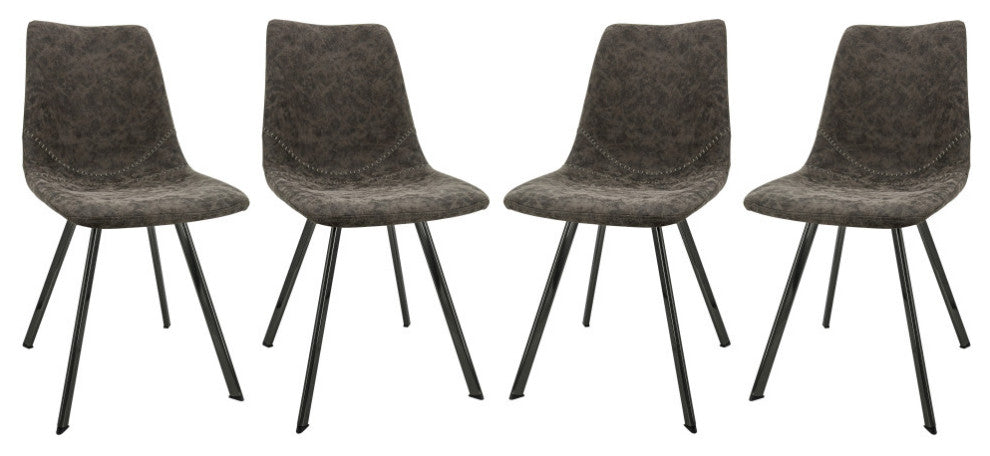 Markley Modern Leather Dining Chair With Metal Legs Set of 4, Gray