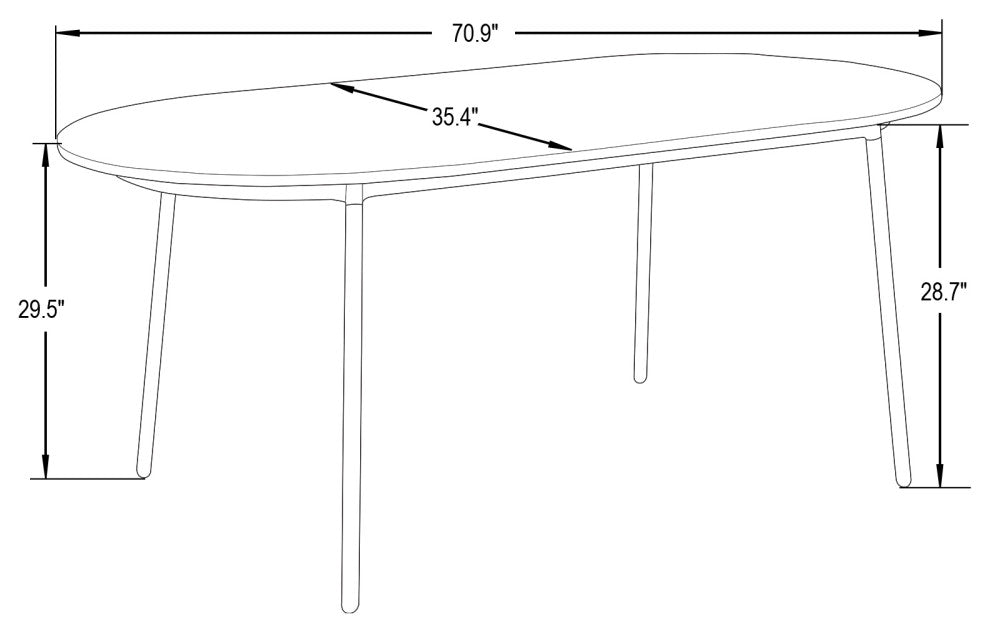 LeisureMod Tule 71" Oval Dining Table With MDF Top and Steel Legs, Black